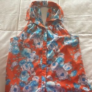 Real/white/orange flowy tank